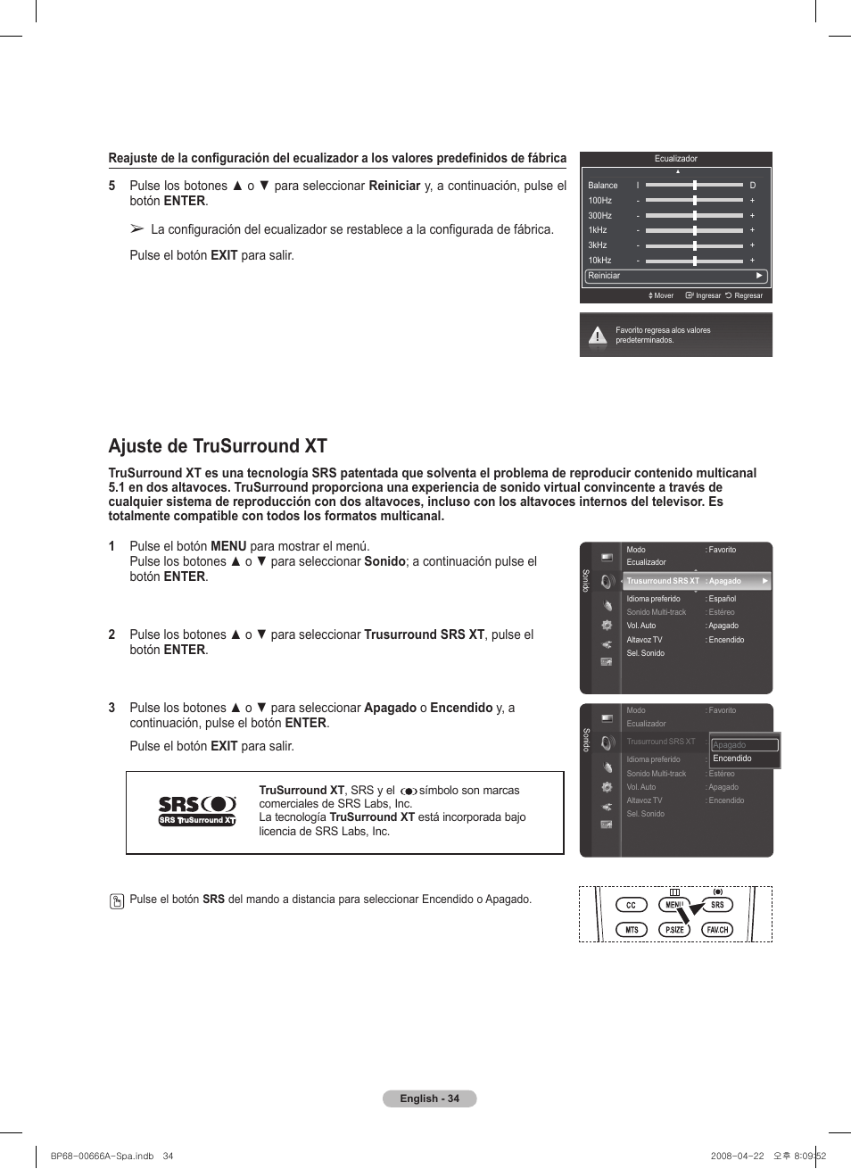 Ajuste de trusurround xt | Samsung HL67A510J1FXZA User Manual | Page 116 / 157