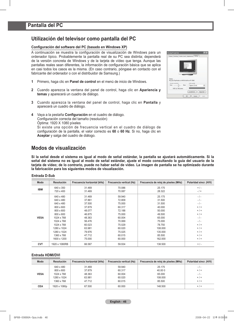 Modos de visualización | Samsung HL67A510J1FXZA User Manual | Page 128 / 157