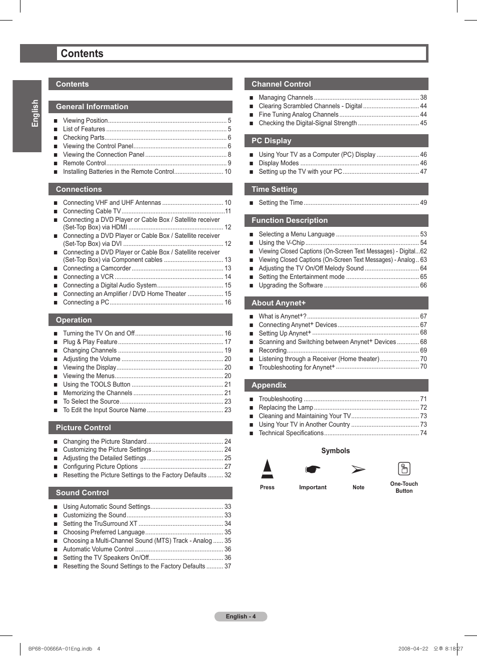 Samsung HL67A510J1FXZA User Manual | Page 4 / 157