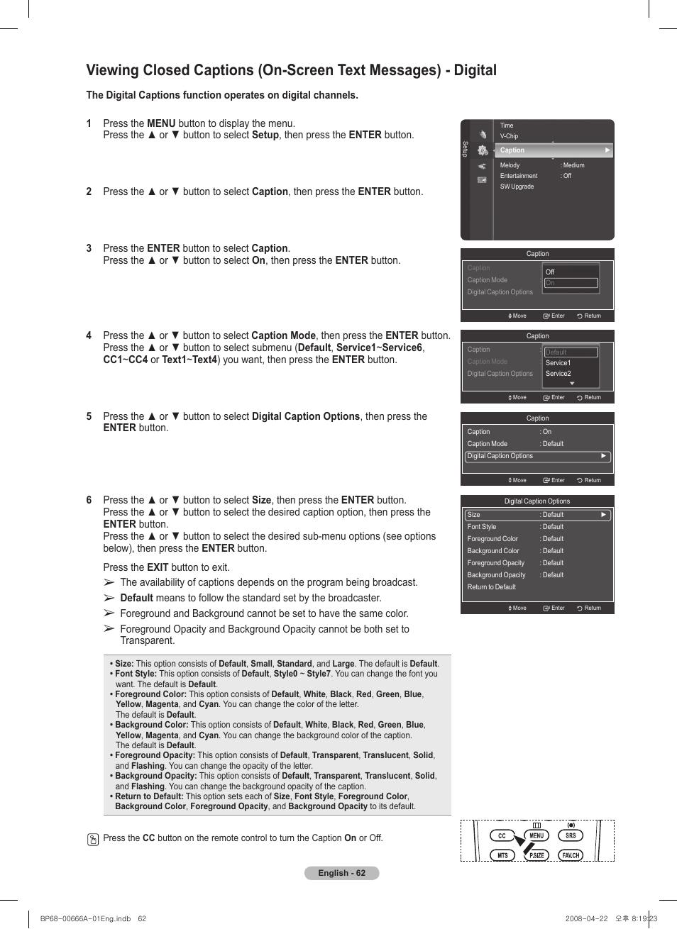 Samsung HL67A510J1FXZA User Manual | Page 62 / 157