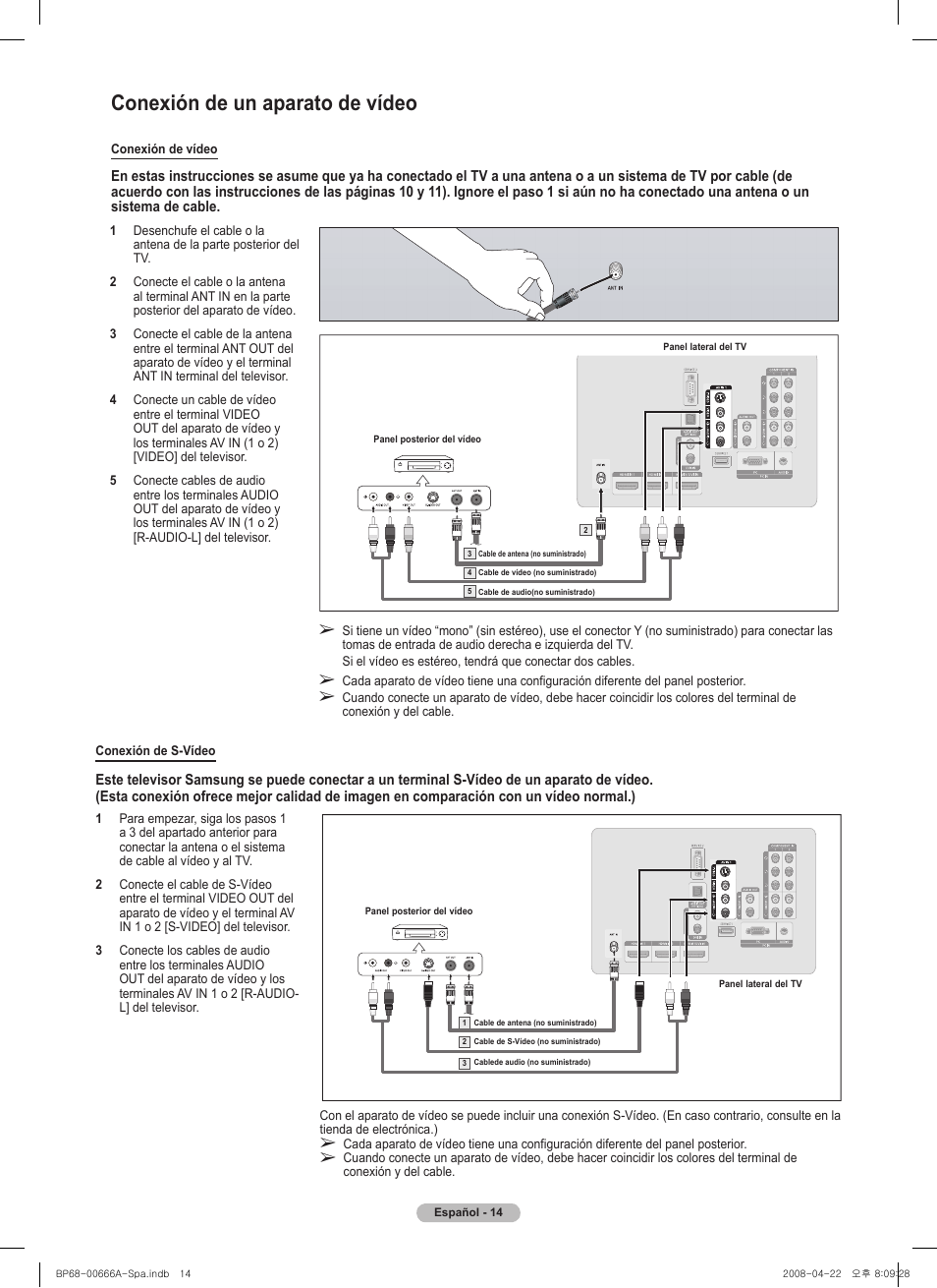 Conexión de un aparato de vídeo | Samsung HL67A510J1FXZA User Manual | Page 96 / 157