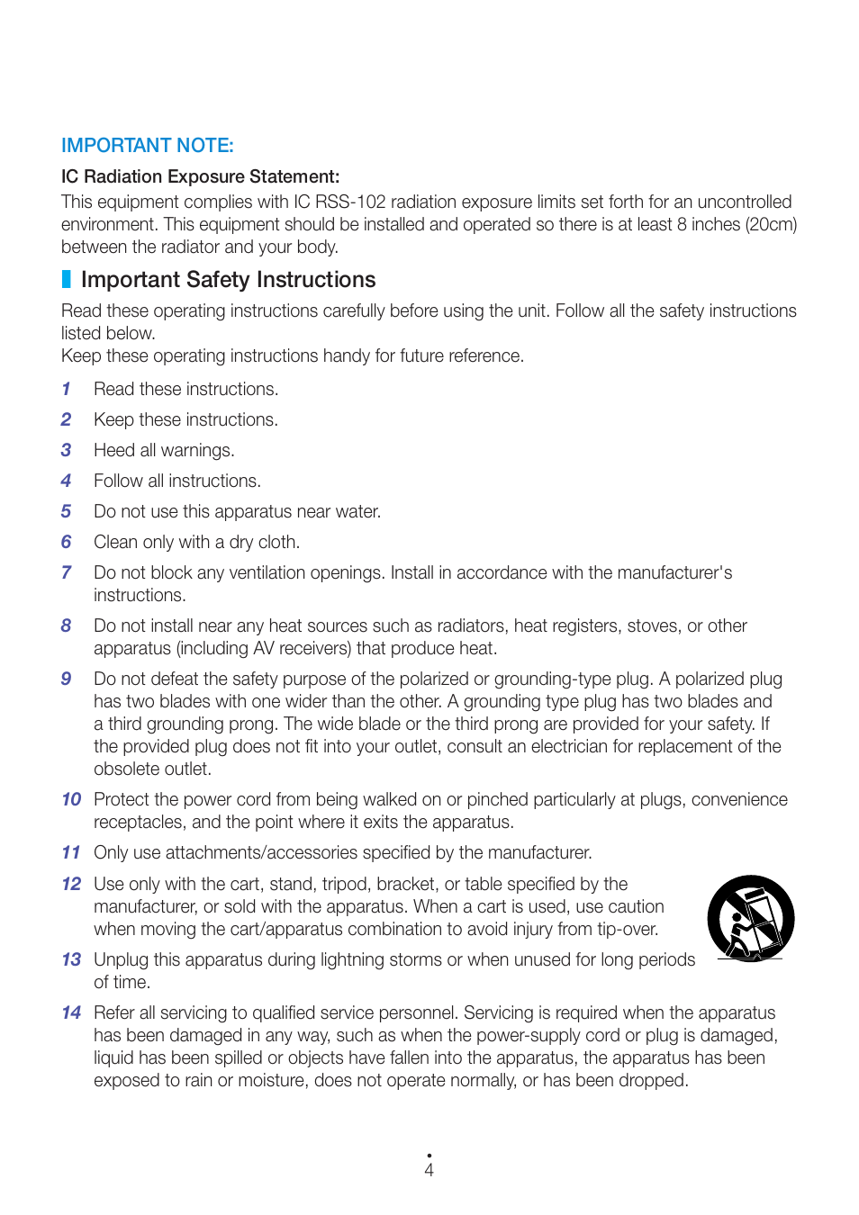 Important safety instructions | Samsung WAM751-ZA User Manual | Page 4 / 78
