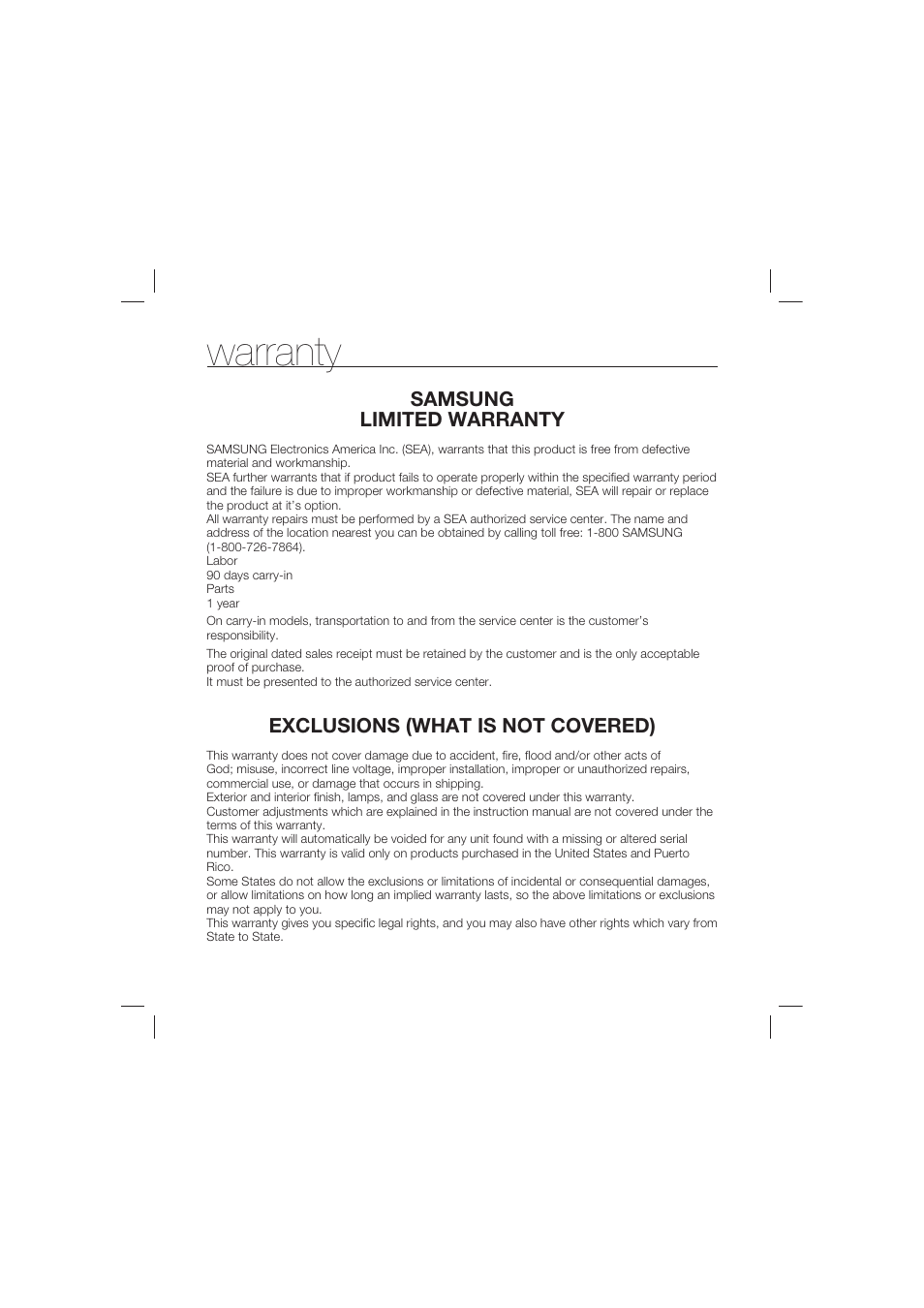 Warranty | Samsung HMX-S15BN-XAA User Manual | Page 165 / 166