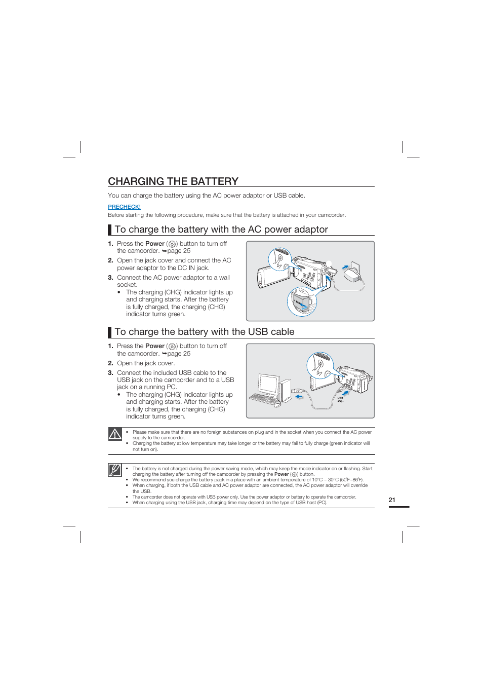 Charging the battery | Samsung HMX-S15BN-XAA User Manual | Page 31 / 166