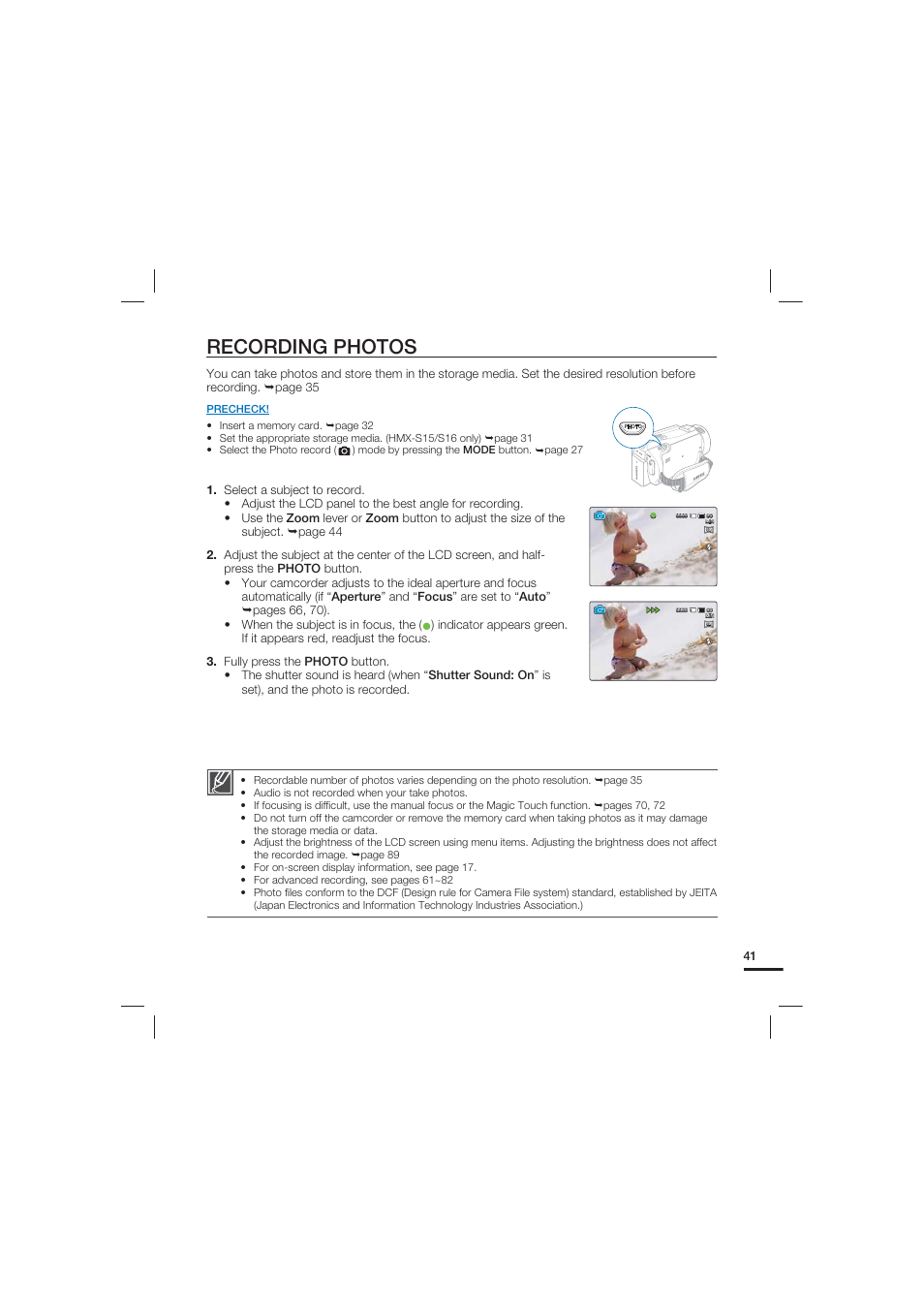 Recording photos | Samsung HMX-S15BN-XAA User Manual | Page 51 / 166