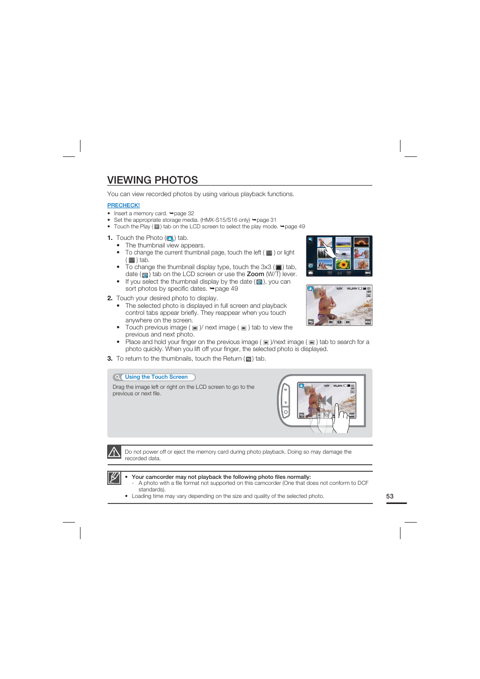 Viewing photos | Samsung HMX-S15BN-XAA User Manual | Page 63 / 166