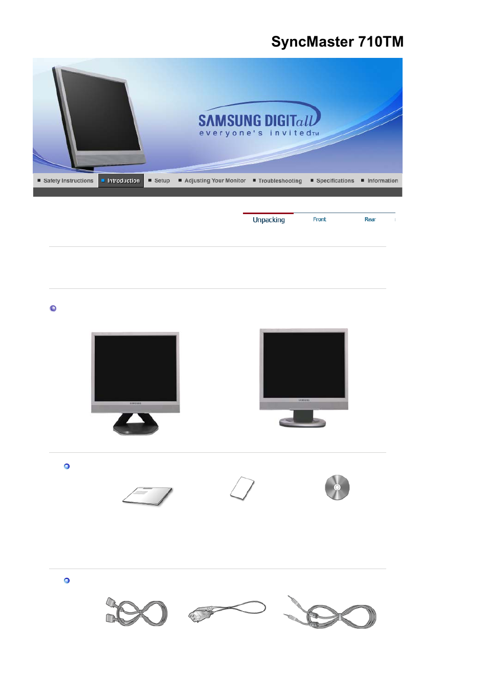 Introduction, Syncmaster 710tm, Unpacking | Samsung MJ17MSTBV User Manual | Page 10 / 96