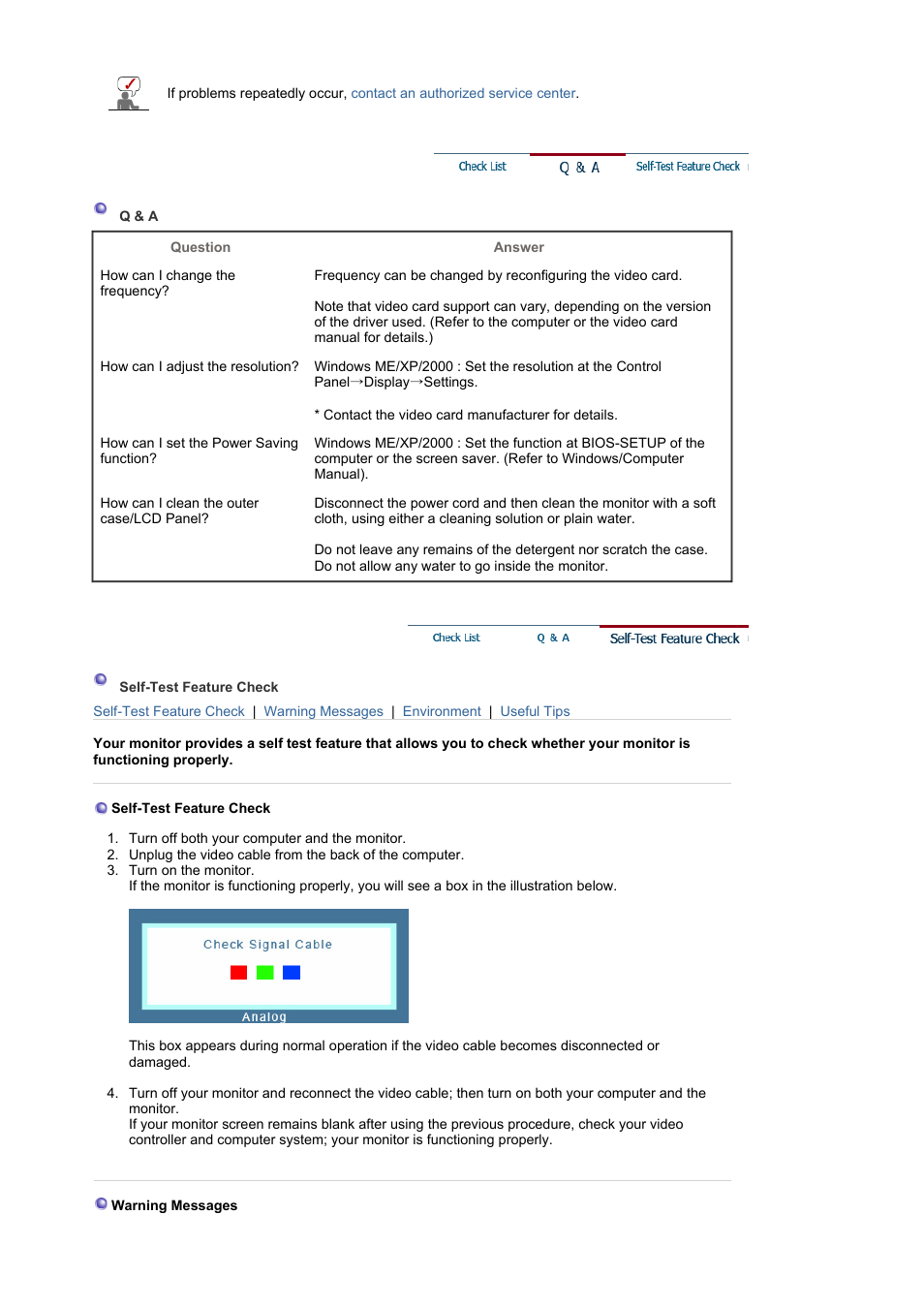 Q & a, Self-test feature check | Samsung MJ17MSTBV User Manual | Page 76 / 96