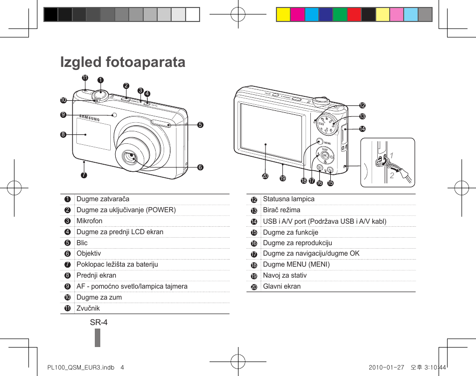 Izgled fotoaparata | Samsung EC-PL100ZBPBPY User Manual | Page 114 / 144