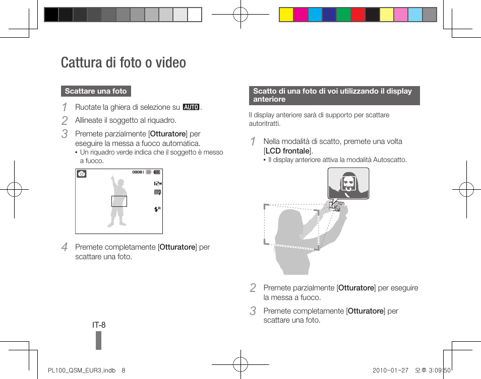 Cattura di foto o video | Samsung EC-PL100ZBPBPY User Manual | Page 38 / 144