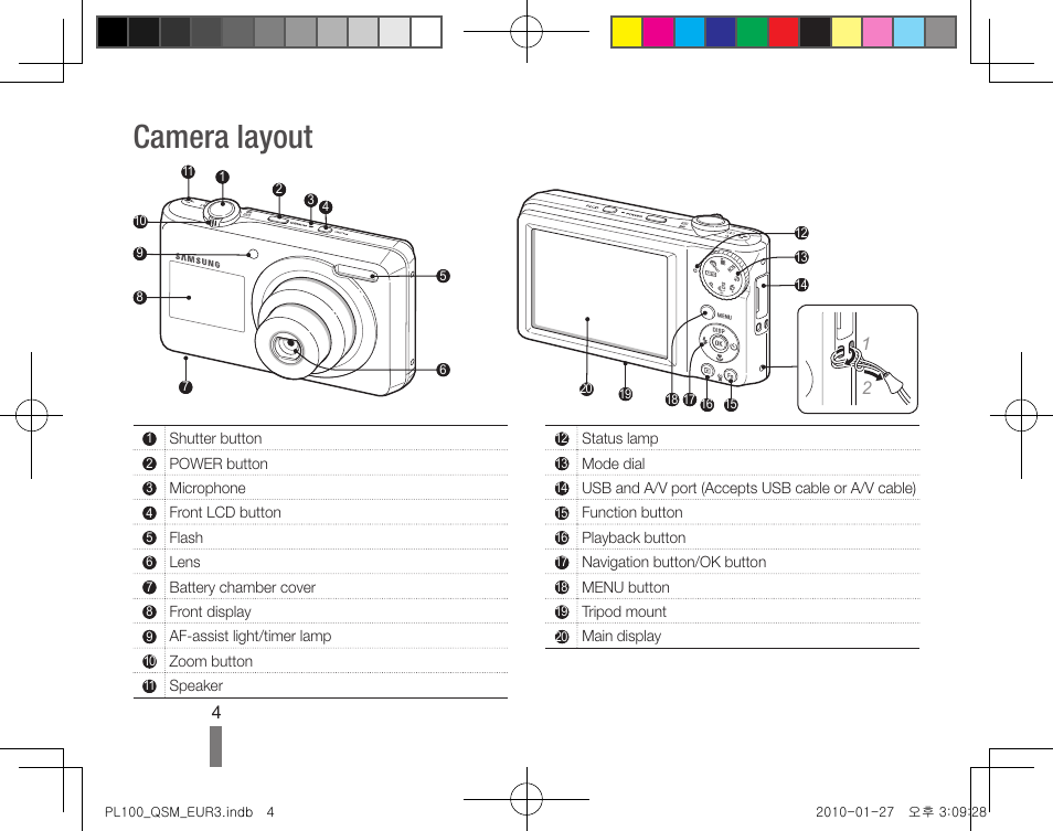Camera layout | Samsung EC-PL100ZBPBPY User Manual | Page 4 / 144
