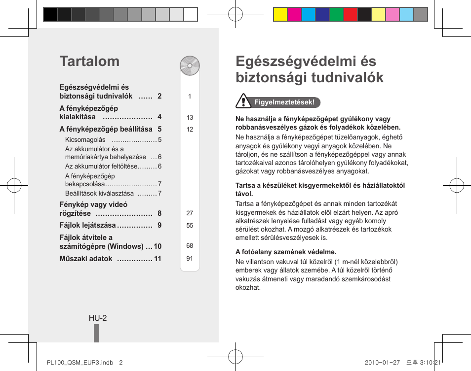 Egészségvédelmi és biztonsági tudnivalók tartalom | Samsung EC-PL100ZBPBPY User Manual | Page 72 / 144