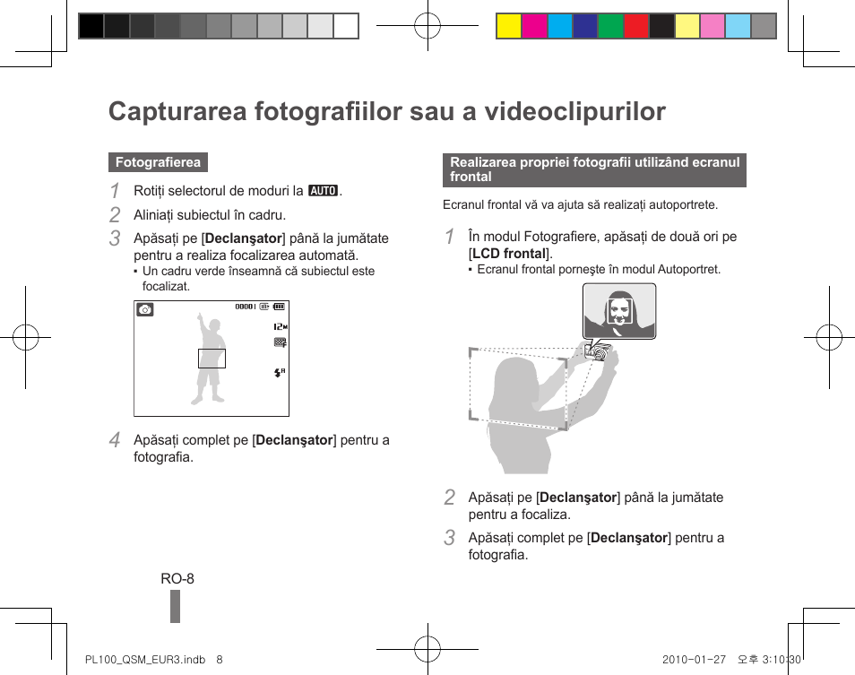 Capturarea fotografiilor sau a videoclipurilor | Samsung EC-PL100ZBPBPY User Manual | Page 88 / 144