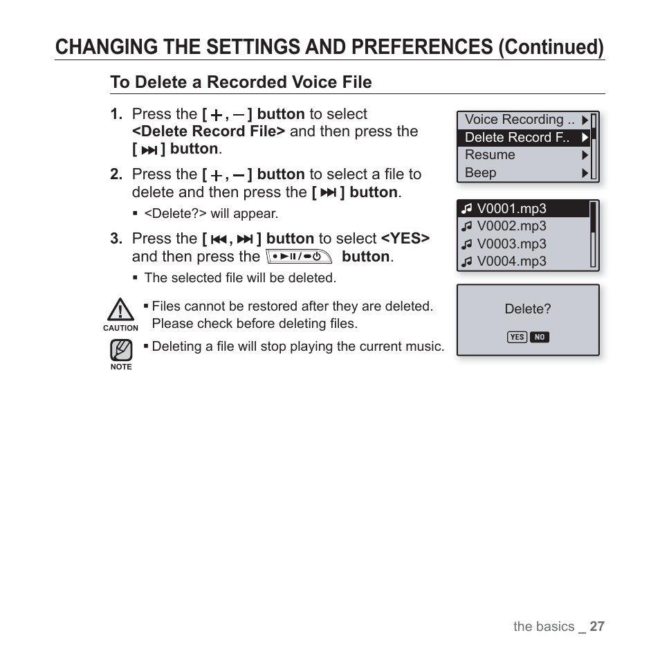 Changing the settings and preferences (continued) | Samsung YP-U3JQL-XAA User Manual | Page 29 / 64