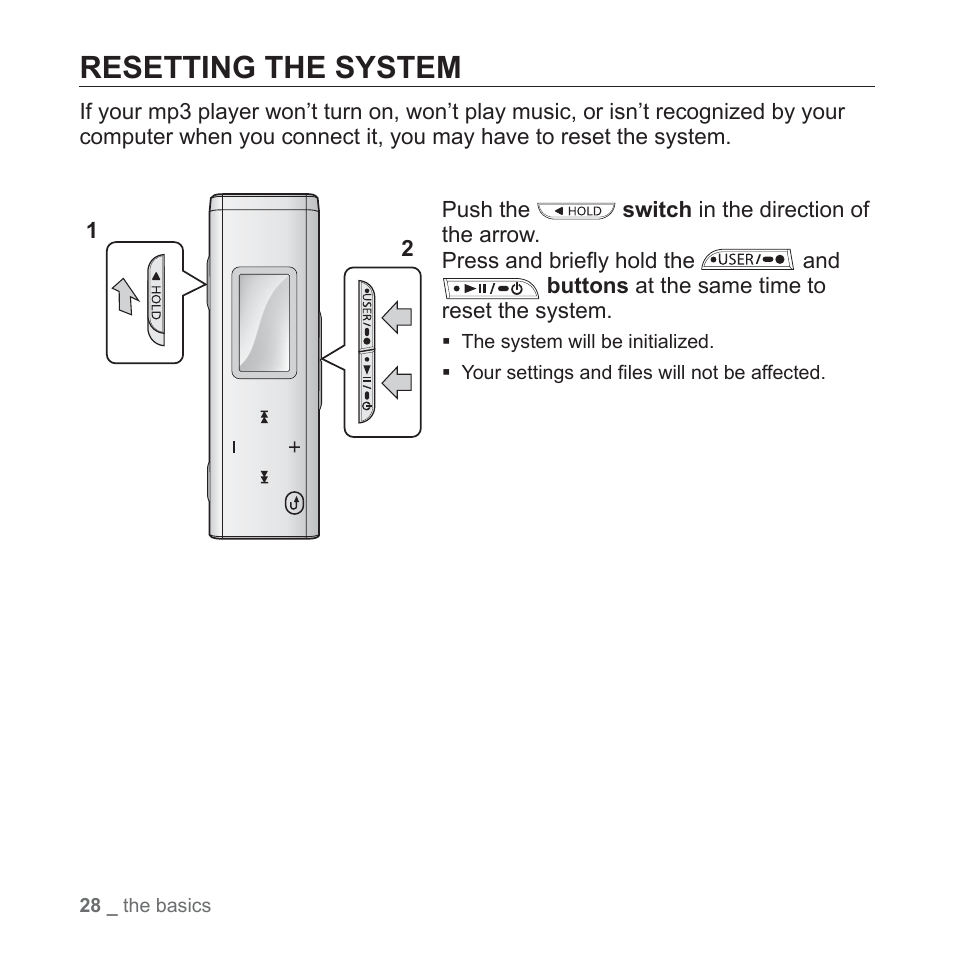 Resetting the system | Samsung YP-U3JQL-XAA User Manual | Page 30 / 64