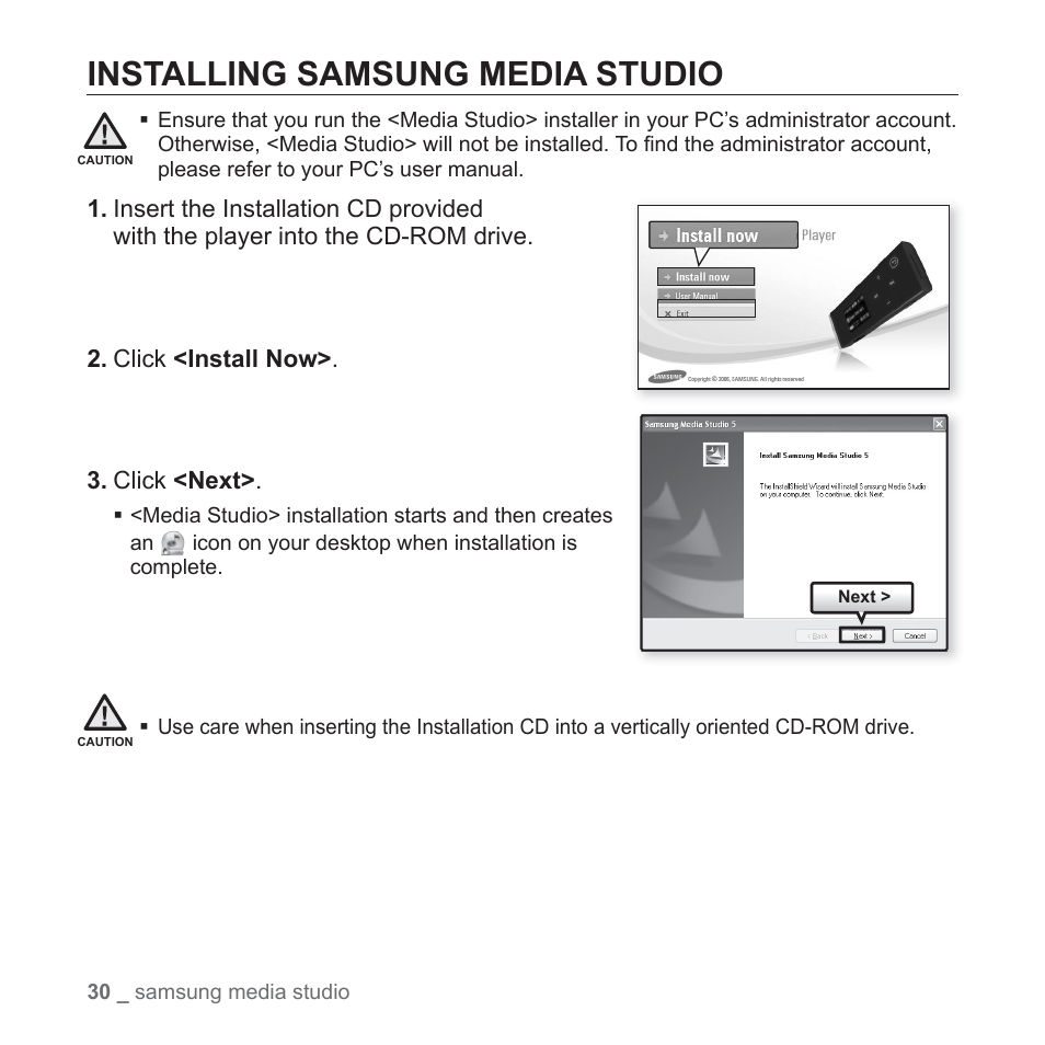 Installing samsung media studio | Samsung YP-U3JQL-XAA User Manual | Page 32 / 64