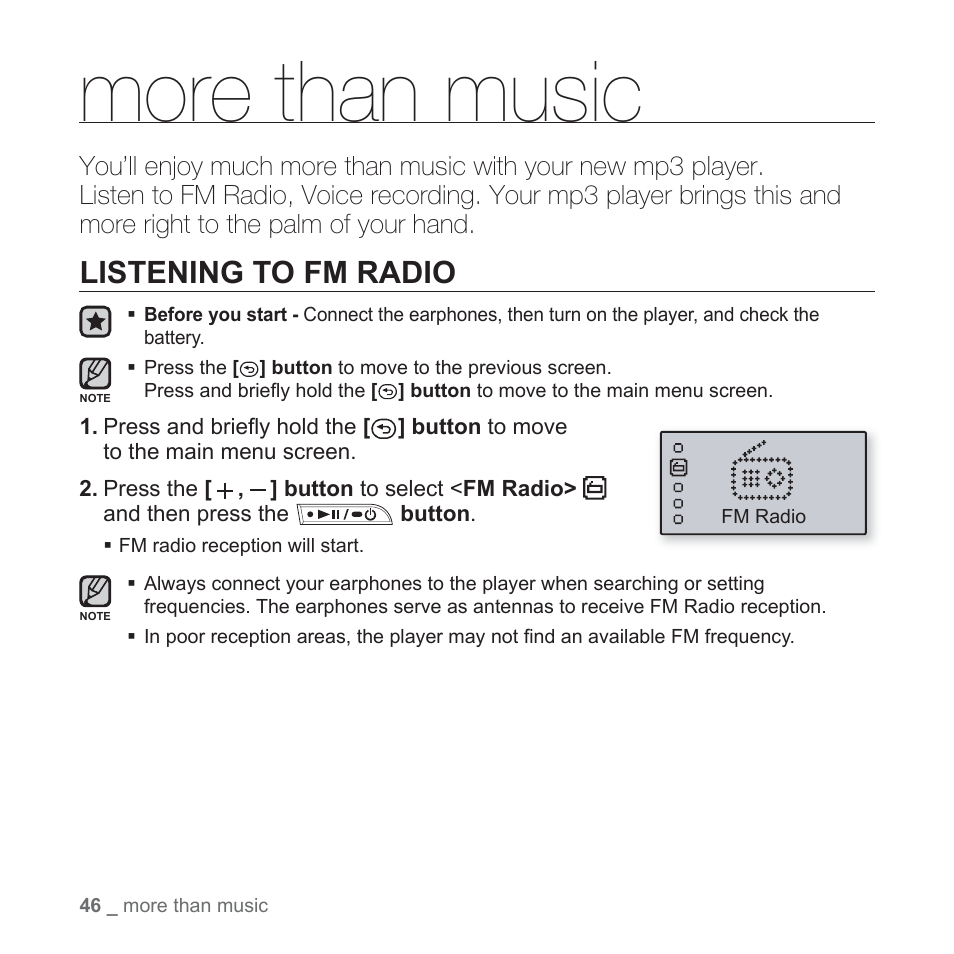 More than music, Listening to fm radio | Samsung YP-U3JQL-XAA User Manual | Page 48 / 64