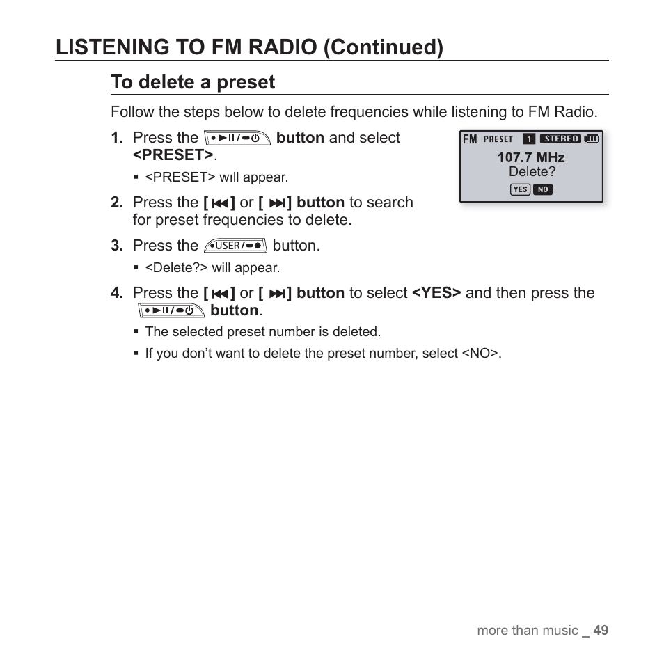 Listening to fm radio (continued) | Samsung YP-U3JQL-XAA User Manual | Page 51 / 64