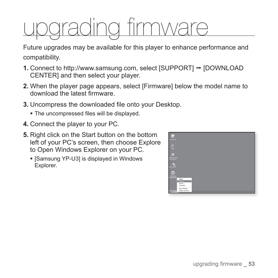 Upgrading fi rmware | Samsung YP-U3JQL-XAA User Manual | Page 55 / 64