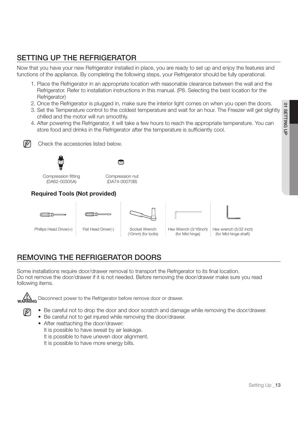 Required tools (not provided) | Samsung RB215ACBP-XAA User Manual | Page 13 / 32