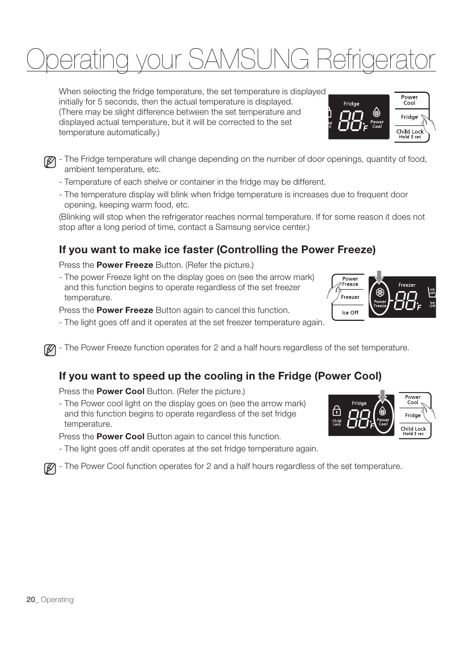 Operating your samsung refrigerator | Samsung RB215ACBP-XAA User Manual | Page 20 / 32