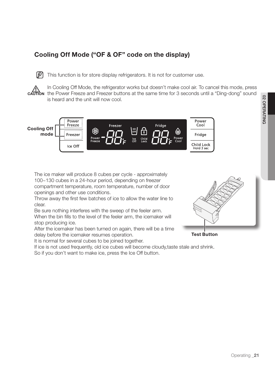 Cooling off mode (“of & of” code on the display) | Samsung RB215ACBP-XAA User Manual | Page 21 / 32