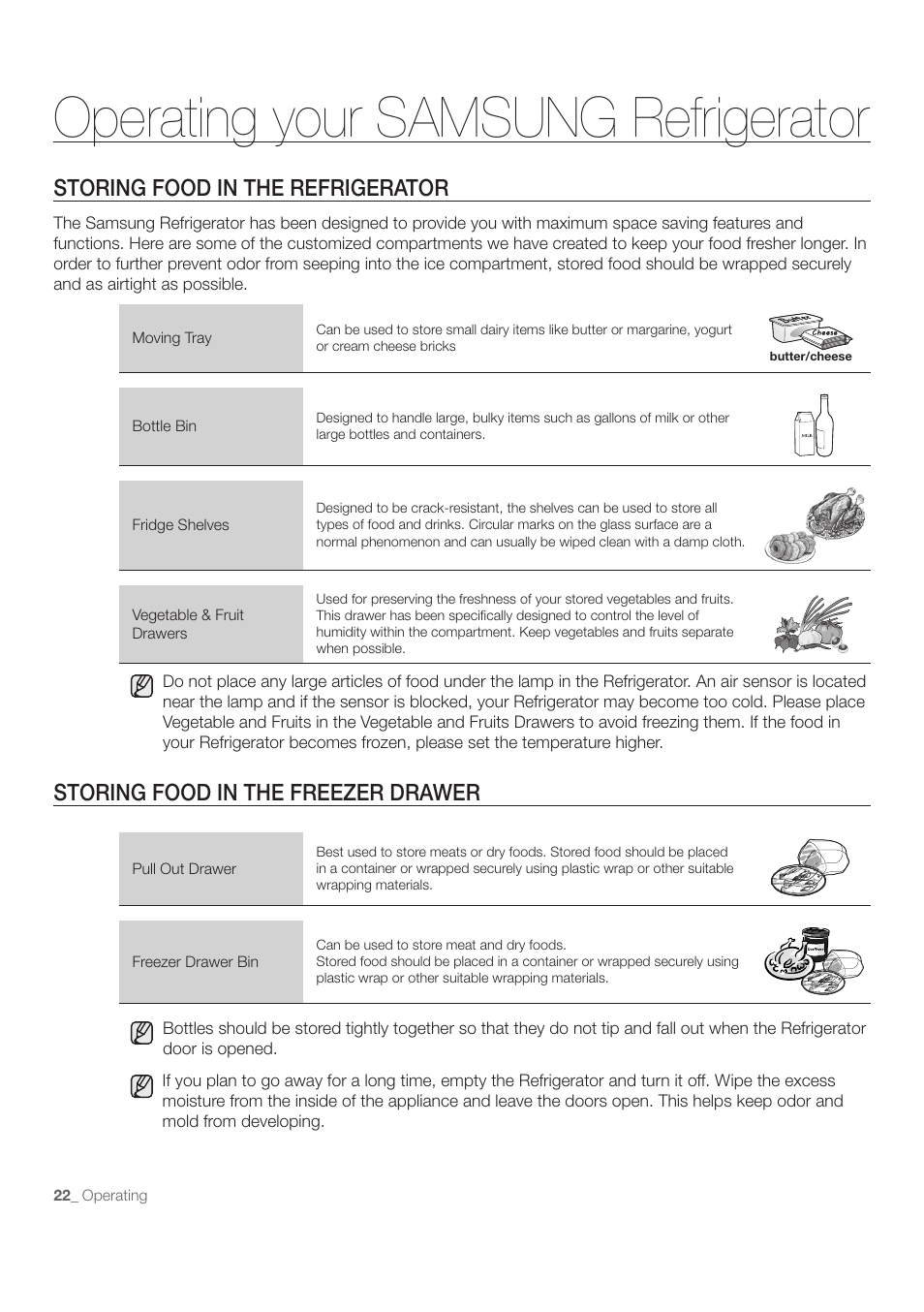 Operating your samsung refrigerator | Samsung RB215ACBP-XAA User Manual | Page 22 / 32