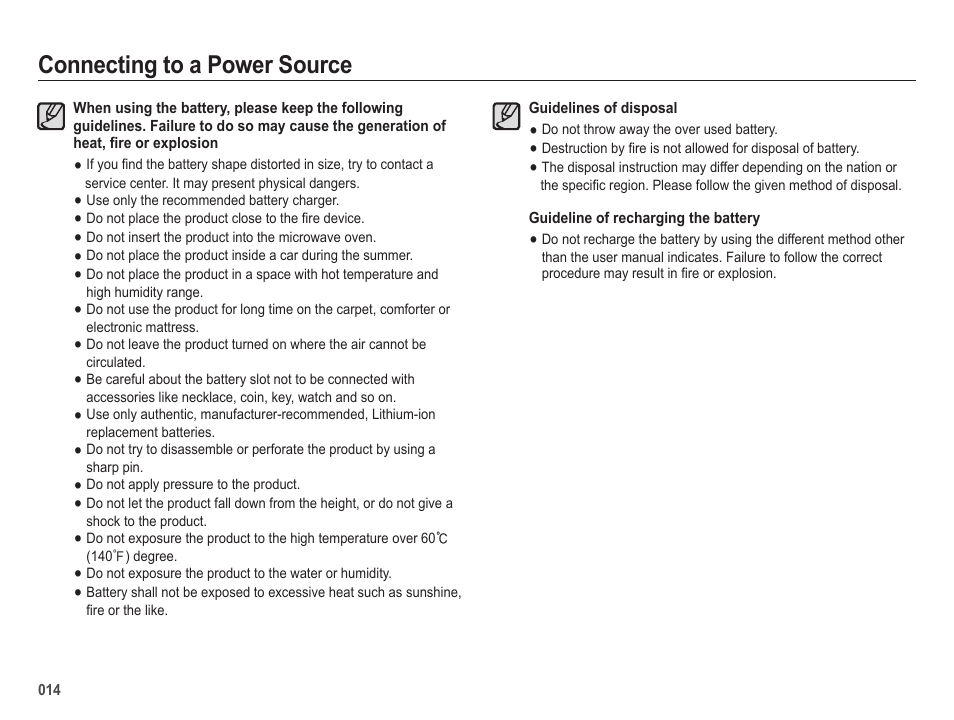 Connecting to a power source | Samsung EC-SL605ZBPBUS User Manual | Page 15 / 99