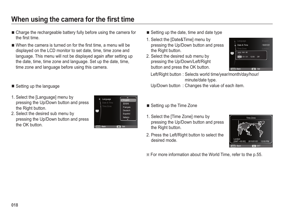 When using the camera for the first time | Samsung EC-SL605ZBPBUS User Manual | Page 19 / 99