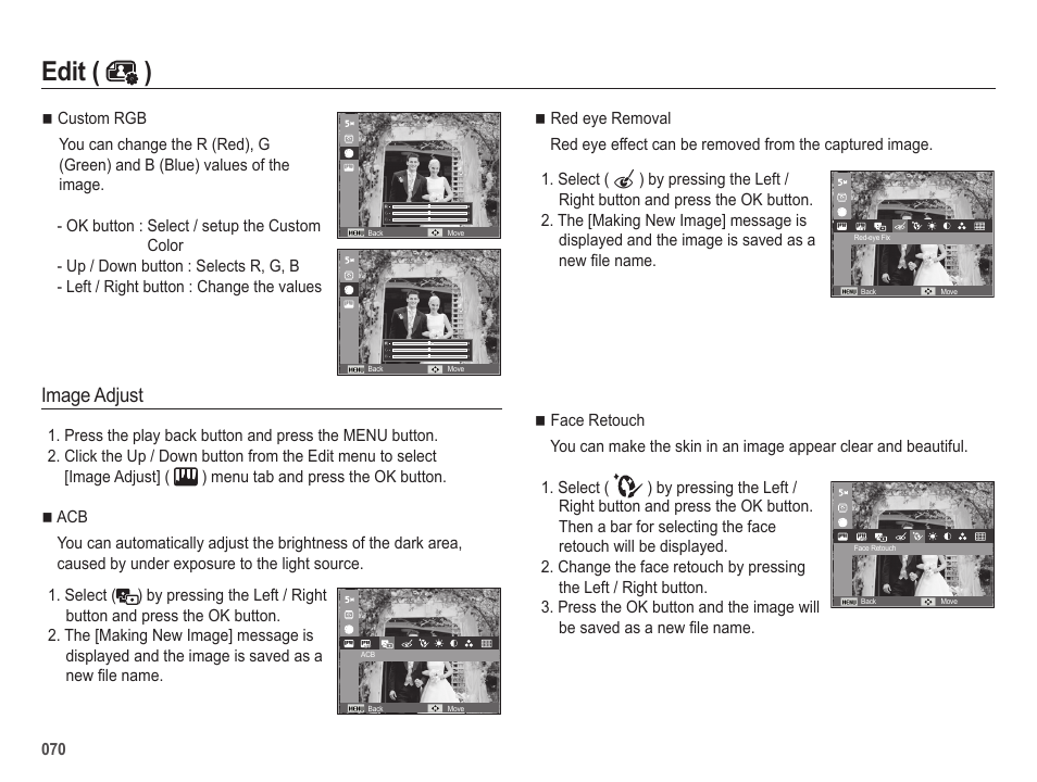 Edit ( ), Image adjust | Samsung EC-SL605ZBPBUS User Manual | Page 71 / 99