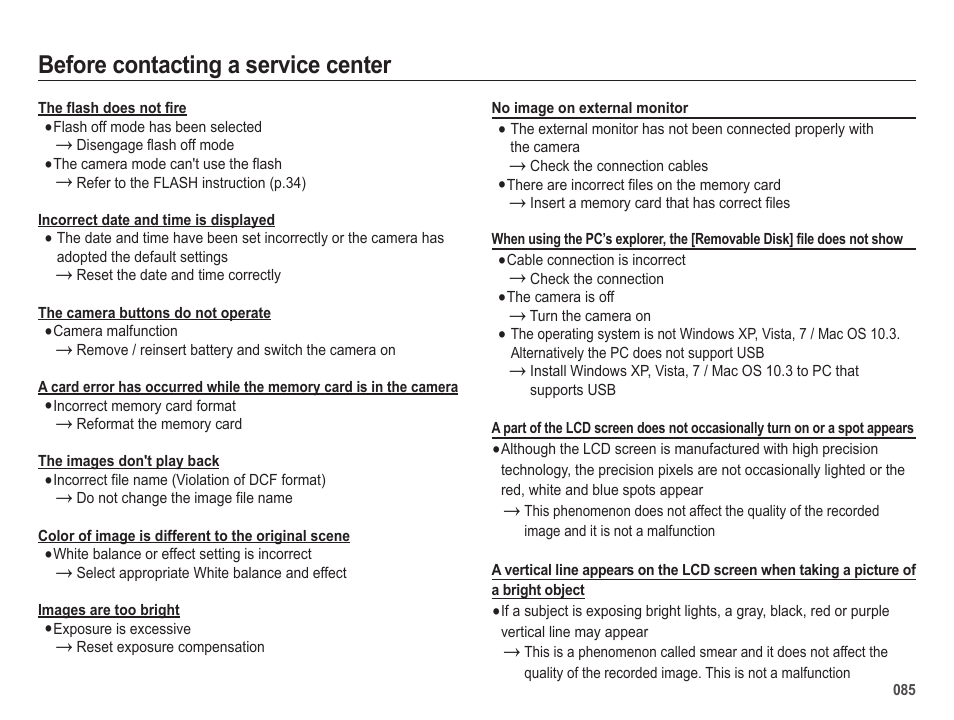 Before contacting a service center | Samsung EC-SL605ZBPBUS User Manual | Page 86 / 99