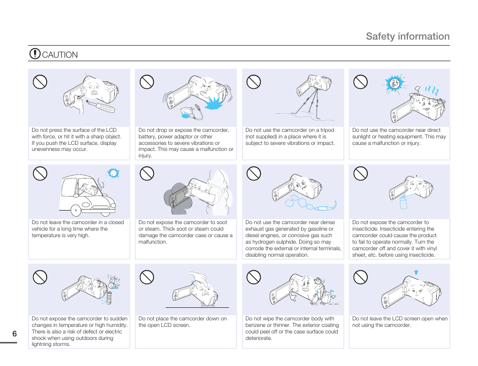 Safety information, Caution | Samsung HMX-F900WN-XAA User Manual | Page 10 / 113