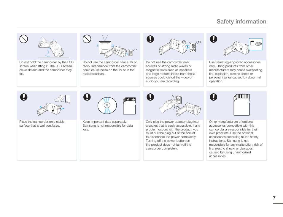 Safety information | Samsung HMX-F900WN-XAA User Manual | Page 11 / 113