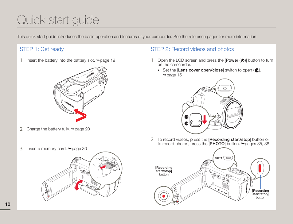 Quick start guide | Samsung HMX-F900WN-XAA User Manual | Page 14 / 113