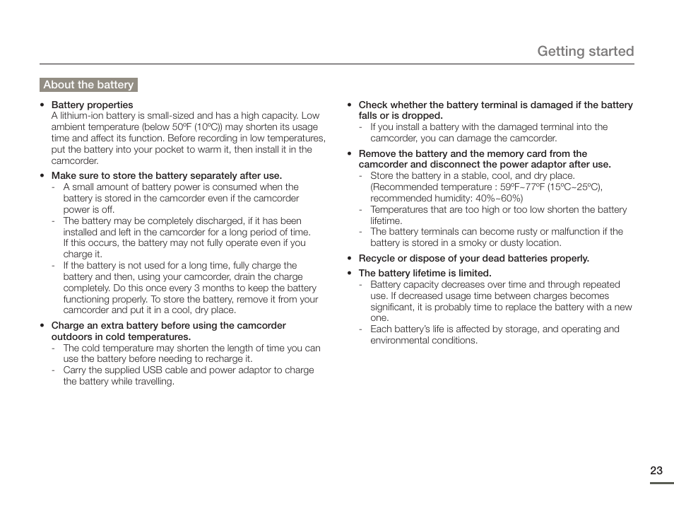 Getting started | Samsung HMX-F900WN-XAA User Manual | Page 27 / 113