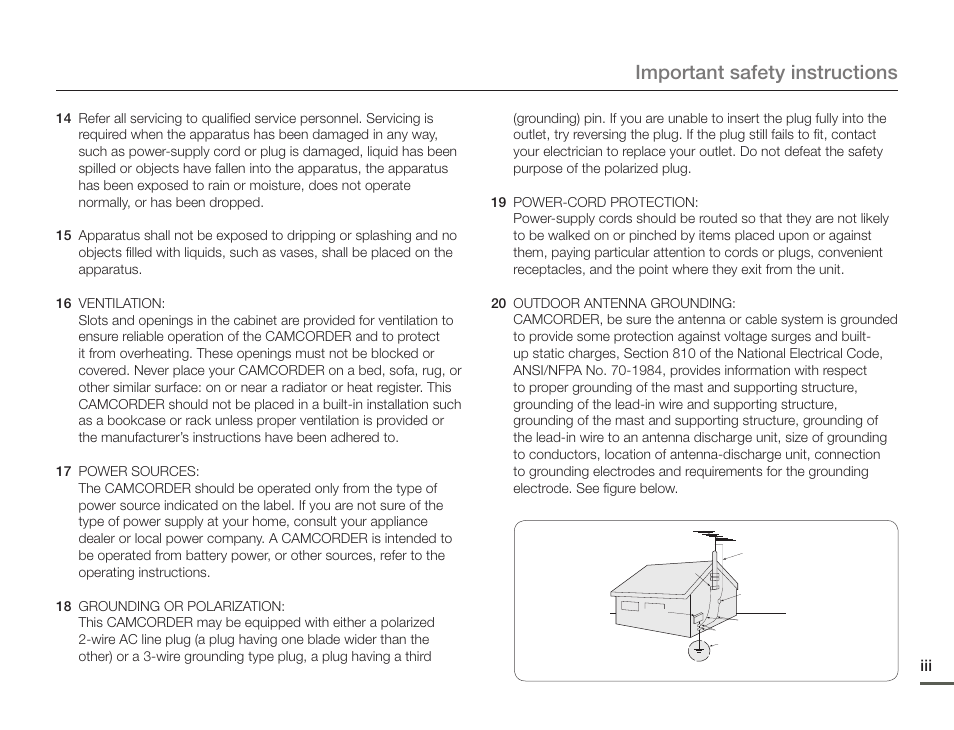 Important safety instructions | Samsung HMX-F900WN-XAA User Manual | Page 3 / 113