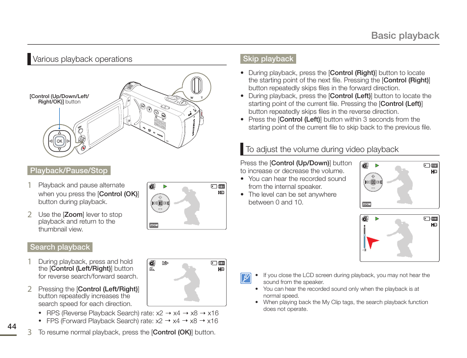 Basic playback, Various playback operations | Samsung HMX-F900WN-XAA User Manual | Page 48 / 113