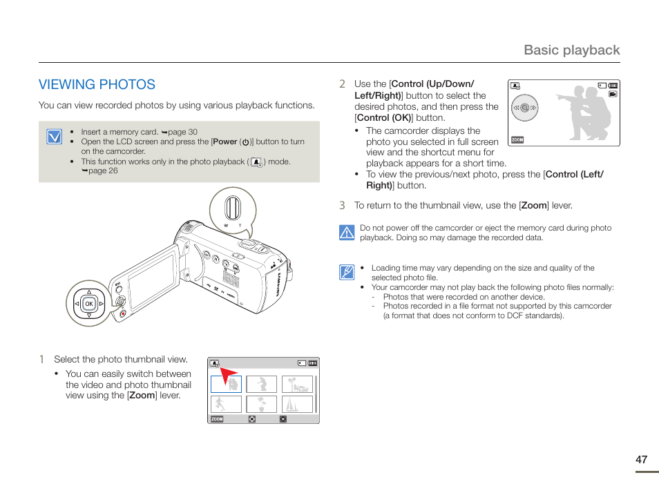 Viewing photos, Basic playback viewing photos | Samsung HMX-F900WN-XAA User Manual | Page 51 / 113