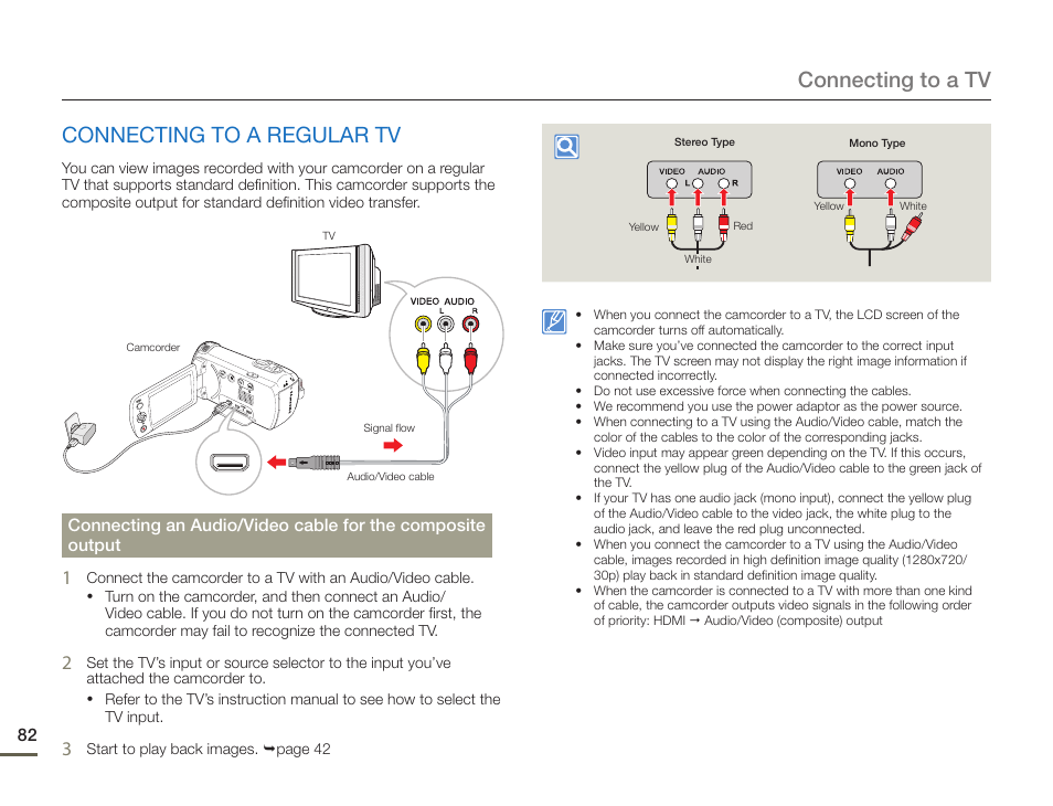 Connecting to a regular tv, Connecting to a tv connecting to a regular tv | Samsung HMX-F900WN-XAA User Manual | Page 86 / 113