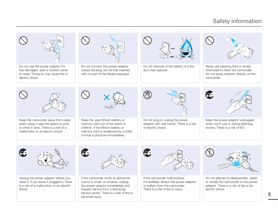 Safety information | Samsung HMX-F900WN-XAA User Manual | Page 9 / 113