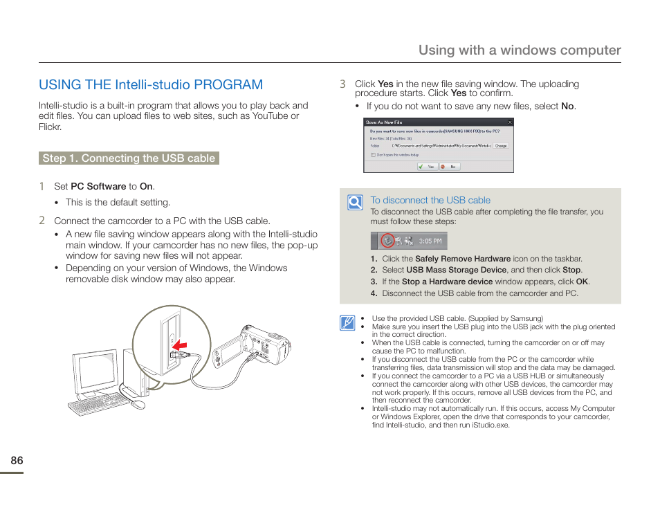 Using the intelli-studio program | Samsung HMX-F900WN-XAA User Manual | Page 90 / 113