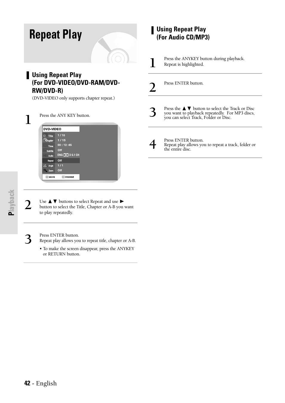 Repeat play | Samsung DVD-VR300-XAX User Manual | Page 42 / 98