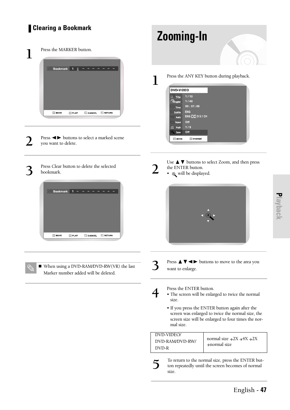 Zooming-in | Samsung DVD-VR300-XAX User Manual | Page 47 / 98
