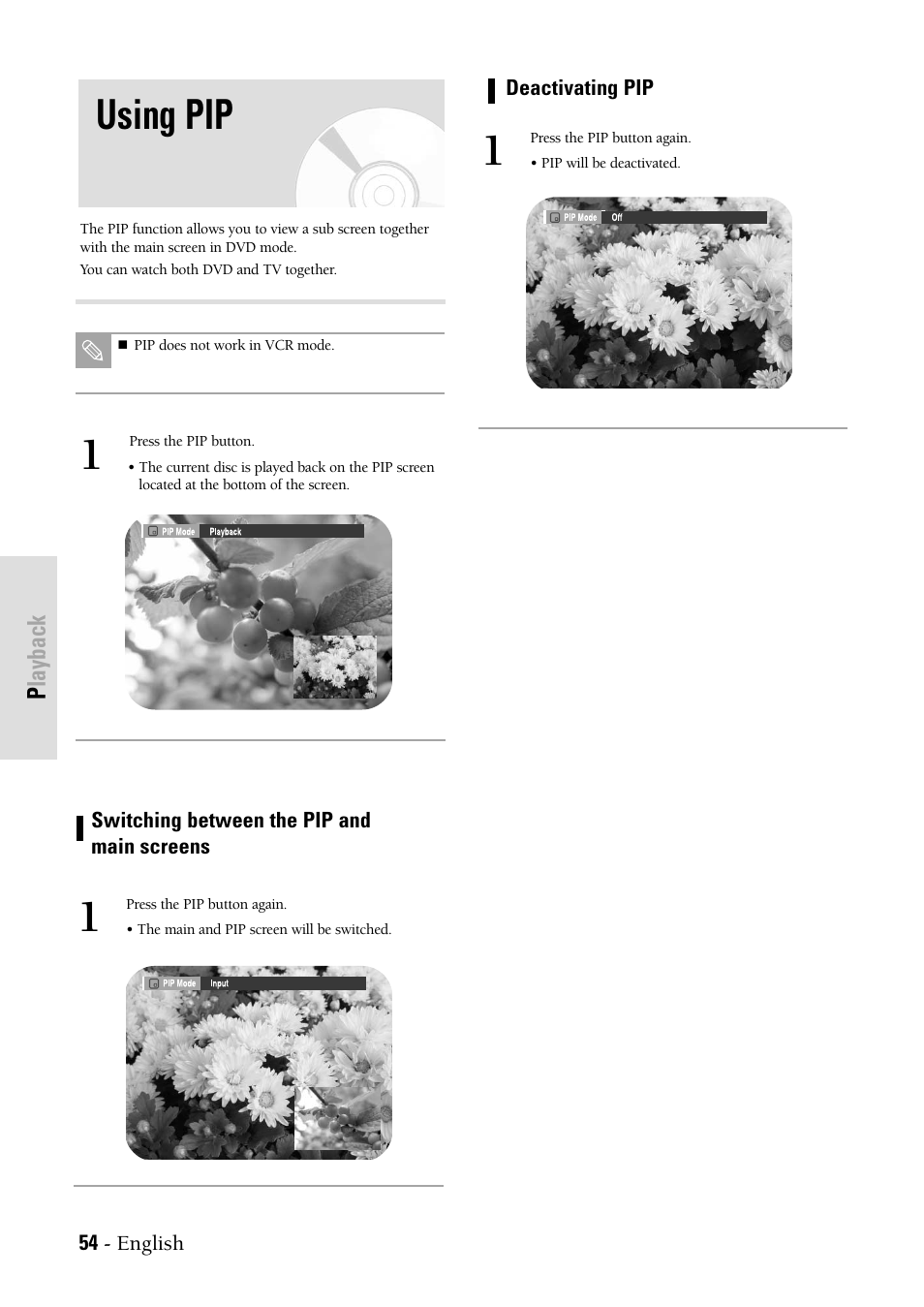 Using pip | Samsung DVD-VR300-XAX User Manual | Page 54 / 98