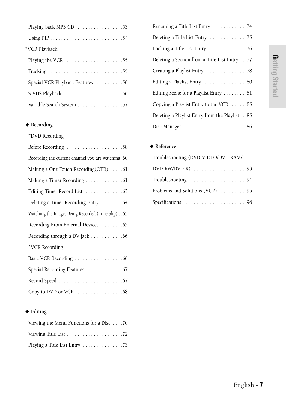 Getting started, English - 7 | Samsung DVD-VR300-XAX User Manual | Page 7 / 98