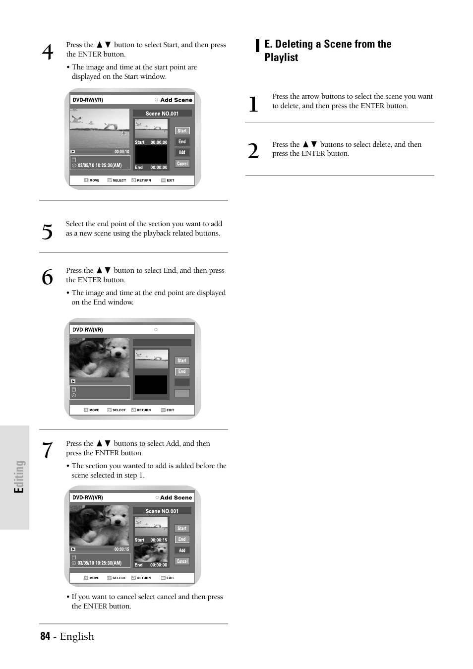 Editing | Samsung DVD-VR300-XAX User Manual | Page 84 / 98