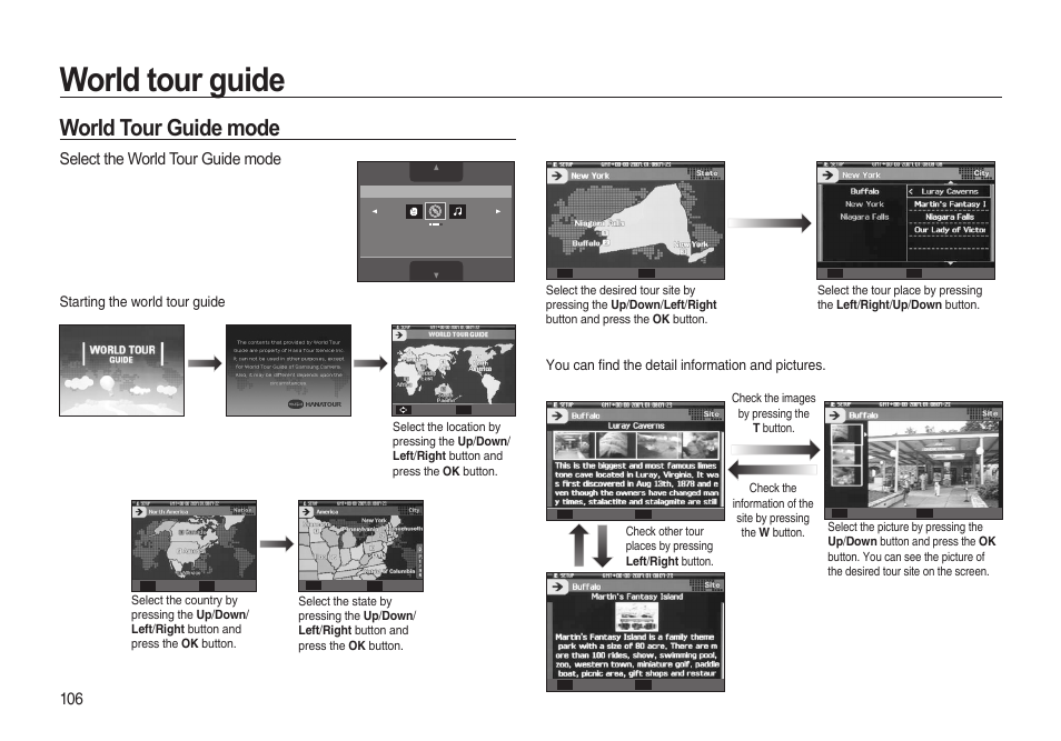 World tour guide, World tour guide mode, Select the world tour guide mode | Starting the world tour guide, You can fi nd the detail information and pictures | Samsung i8 (User Manual) User Manual | Page 107 / 136