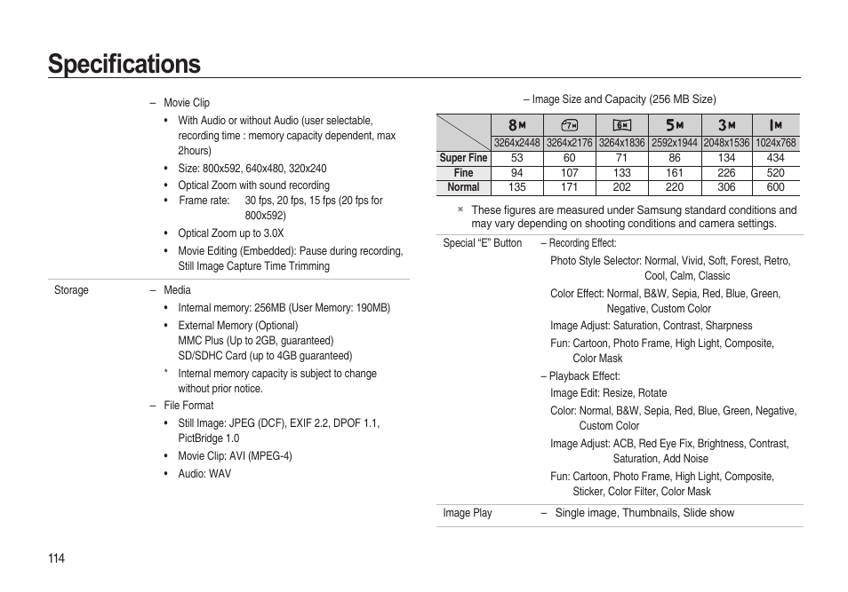 Specifi cations | Samsung i8 (User Manual) User Manual | Page 115 / 136