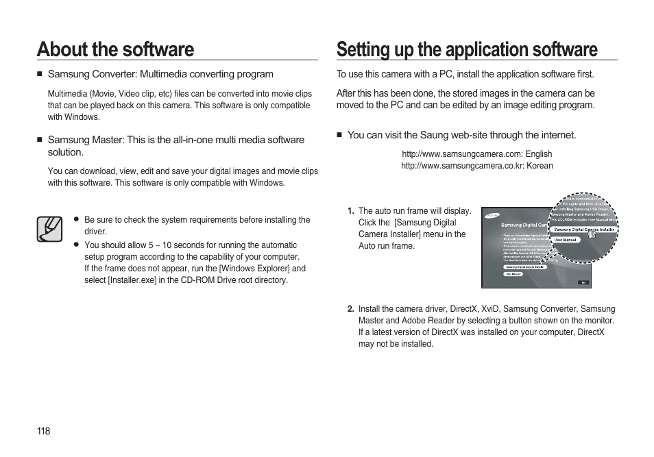 About the software, Setting up the application software | Samsung i8 (User Manual) User Manual | Page 119 / 136