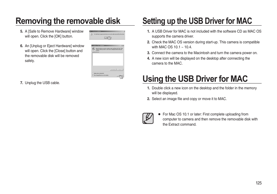 Removing the removable disk, Using the usb driver for mac, Setting up the usb driver for mac | Samsung i8 (User Manual) User Manual | Page 126 / 136